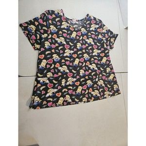 Scrubstar Minions Love My Minions Women's V-Neck Print Scrub Top See Measurement